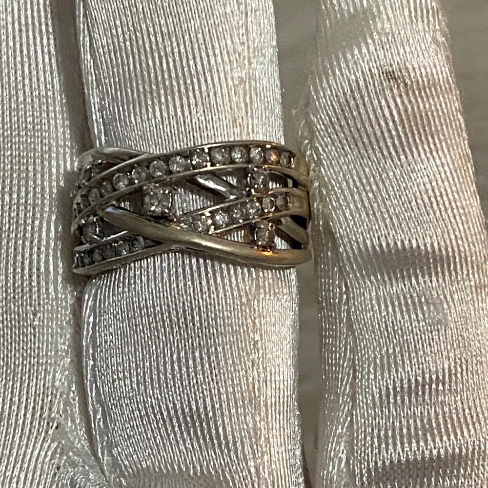 1/2 CTTW Genuine Natural Diamond Crisscross Multi Row Band 925 Sterling Silver